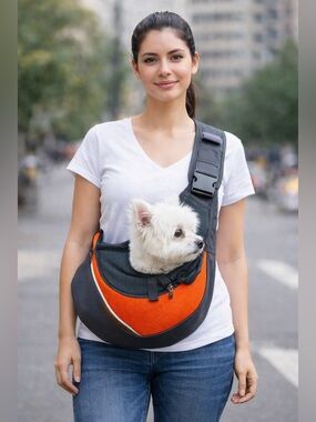 YUDODO Pet Sling Carrier Small Dog Cat Gray Orange Mesh Hands Free Crossbody